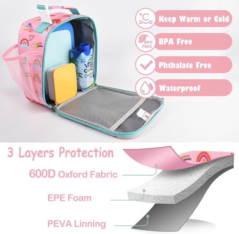 CaCTOUR Lunch Box Kids,Premium Insulated Lunch Bag for Girls Boys,Soft Bag Mini Cooler Back to School Thermal Reusable Lunch Bag for Work School Picnic (Rainbow) - Image 4